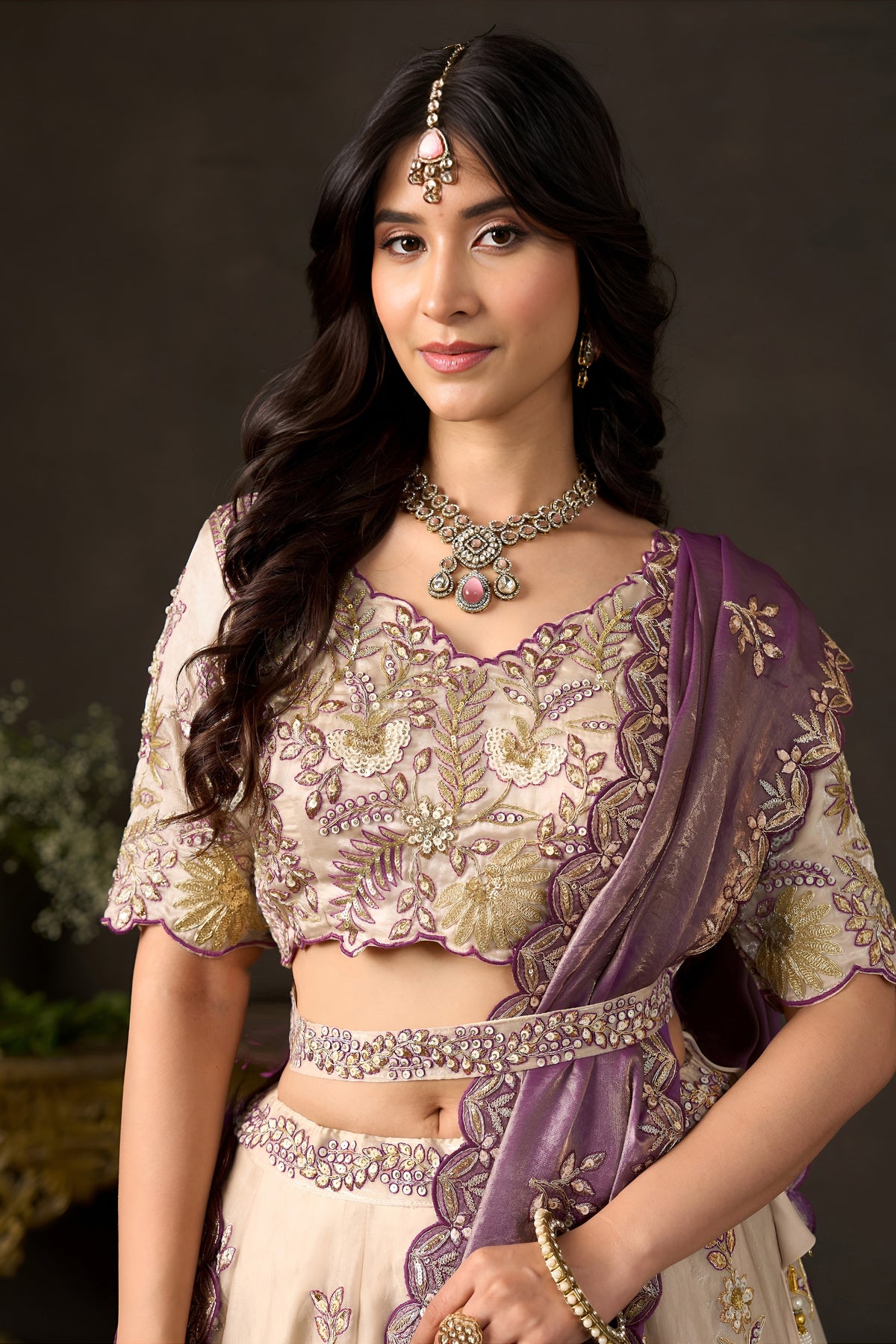 Enchanting Beige Fendy Silk Designer Lehenga Choli with Heavy Gold Embroidery and Dupatta