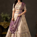 Enchanting Beige Fendy Silk Designer Lehenga Choli with Heavy Gold Embroidery and Dupatta