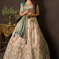 Luxurious Beige Fendy Silk Designer Lehenga Choli with Heavy Gold Embroidery and Dupatta