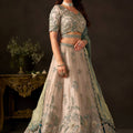 Luxurious Beige Fendy Silk Designer Lehenga Choli with Heavy Gold Embroidery and Dupatta