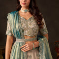 Luxurious Beige Fendy Silk Designer Lehenga Choli with Heavy Gold Embroidery and Dupatta
