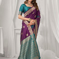 Regal Purple Soft Silk Saree with Zari Woven Work for Women