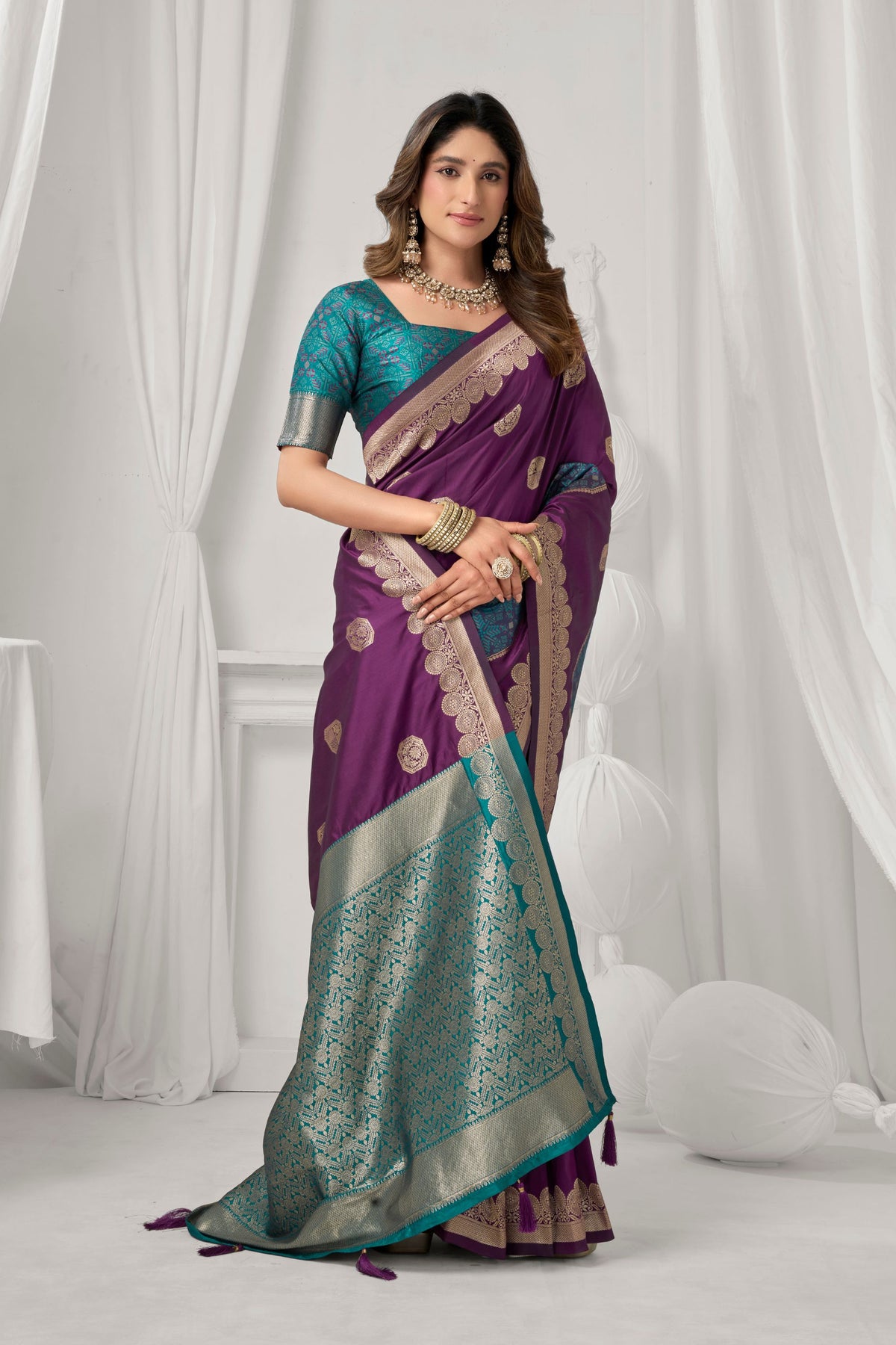 Regal Purple Soft Silk Saree with Zari Woven Work for Women