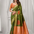 Exquisite Olive Green Soft Silk Saree with Zari Woven Work for Women