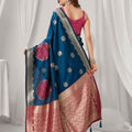 Captivating Teal Blue Soft Silk Saree with Zari Woven Work for Women