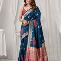 Captivating Teal Blue Soft Silk Saree with Zari Woven Work for Women