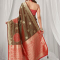 Sophisticated Brown Soft Silk Saree with Red Zari Woven Work for Women