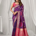 Enchanting Purple Soft Silk Saree with Zari Woven Work for Women