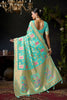 Stunning Turquoise Blue Organza Khadi Saree with Weaving and Zalar Work for Women