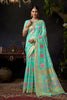 Stunning Turquoise Blue Organza Khadi Saree with Weaving and Zalar Work for Women