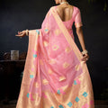 Beautiful Pink Organza Khadi Saree Weaving  Zari Border for Women