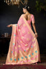 Beautiful Pink Organza Khadi Saree Weaving  Zari Border for Women