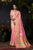 Beautiful Pink Organza Khadi Saree Weaving  Zari Border for Women