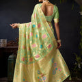 Exquisite Pista Green Organza Khadi Saree Weaving Zari Border for Women