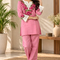 Stylish Pink Rayon Co-Ord Set for Women with Floral Embroidery and Thread Work