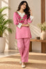 Stylish Pink Rayon Co-Ord Set for Women with Floral Embroidery and Thread Work