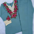 Charming Sky Blue Rayon Co-Ord Set for Women with Floral Embroidery and Thread Work