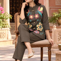 Stylish Brown Nylon Co-Ord Set for Women with Multicolor Floral Embroidery Work