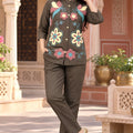 Stylish Brown Nylon Co-Ord Set for Women with Multicolor Floral Embroidery Work