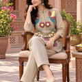 Elegant Beige Nylon Co-Ord Set for Women with Multicolor Floral Embroidery Work
