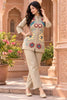 Elegant Beige Nylon Co-Ord Set for Women with Multicolor Floral Embroidery Work