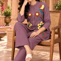 Stunning Mauve Purple Nylon Co-Ord Set for Women with Multicolor Floral Embroidery Work
