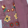 Stunning Mauve Purple Nylon Co-Ord Set for Women with Multicolor Floral Embroidery Work