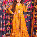 Vibrant Mustard Yellow Chinon Digital Printed Designer Palazzo Suit for Girls