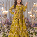 Charming Olive Green Floral Digital Printed Designer Palazzo Suit for Girls