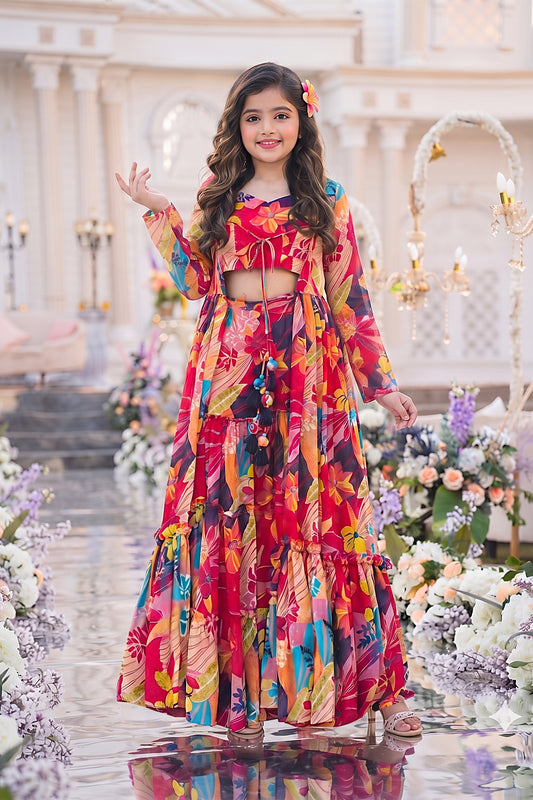 Radiant Multicolor Floral Digital Printed Designer Palazzo Suit for Girls