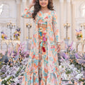 Elegant Cream Multicolor Floral Digital Printed Designer Palazzo Suit for Girls