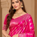 Radiant Rani Pink Satin Silk Saree with Weaving and Zalar Work for Women