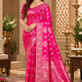 Radiant Rani Pink Satin Silk Saree with Weaving and Zalar Work for Women