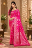 Radiant Rani Pink Satin Silk Saree with Weaving and Zalar Work for Women
