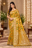 Luxurious Mustard Yellow Satin Silk Saree with Golden Weaving and Zalar Work for Women