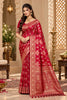 Stylish Red Satin Silk Saree with Golden Weaving and Zalar Work for Women