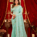 Elegant Sea Green Prada Silk Saree with Heavy Beads Work for Women