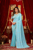 Stylish Sky Blue Prada Silk Saree with Heavy Beads Work for Women