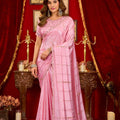 Graceful Baby Pink Prada Silk Saree with Heavy Beads Work for Women