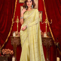 Premium Yellow Prada Silk Saree with Heavy Beads Work for Women
