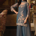 Elegant Grey Designer Palazzo Suit with Embroidered Beads Work and Dupatta for Women