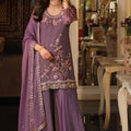 Captivating Mauve Designer Palazzo Suit with Embroidered Beads Work and Dupatta for Women