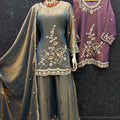 Captivating Mauve Designer Palazzo Suit with Embroidered Beads Work and Dupatta for Women