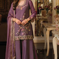 Captivating Mauve Designer Palazzo Suit with Embroidered Beads Work and Dupatta for Women