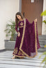 Regal Maroon Faux Georgette Embroidered Designer Gown with Thread Work and Dupatta
