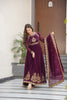 Regal Maroon Faux Georgette Embroidered Designer Gown with Thread Work and Dupatta