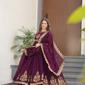 Regal Maroon Faux Georgette Embroidered Designer Gown with Thread Work and Dupatta