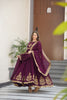 Regal Maroon Faux Georgette Embroidered Designer Gown with Thread Work and Dupatta