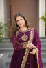 Regal Maroon Faux Georgette Embroidered Designer Gown with Thread Work and Dupatta