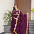 Regal Maroon Faux Georgette Embroidered Designer Gown with Thread Work and Dupatta